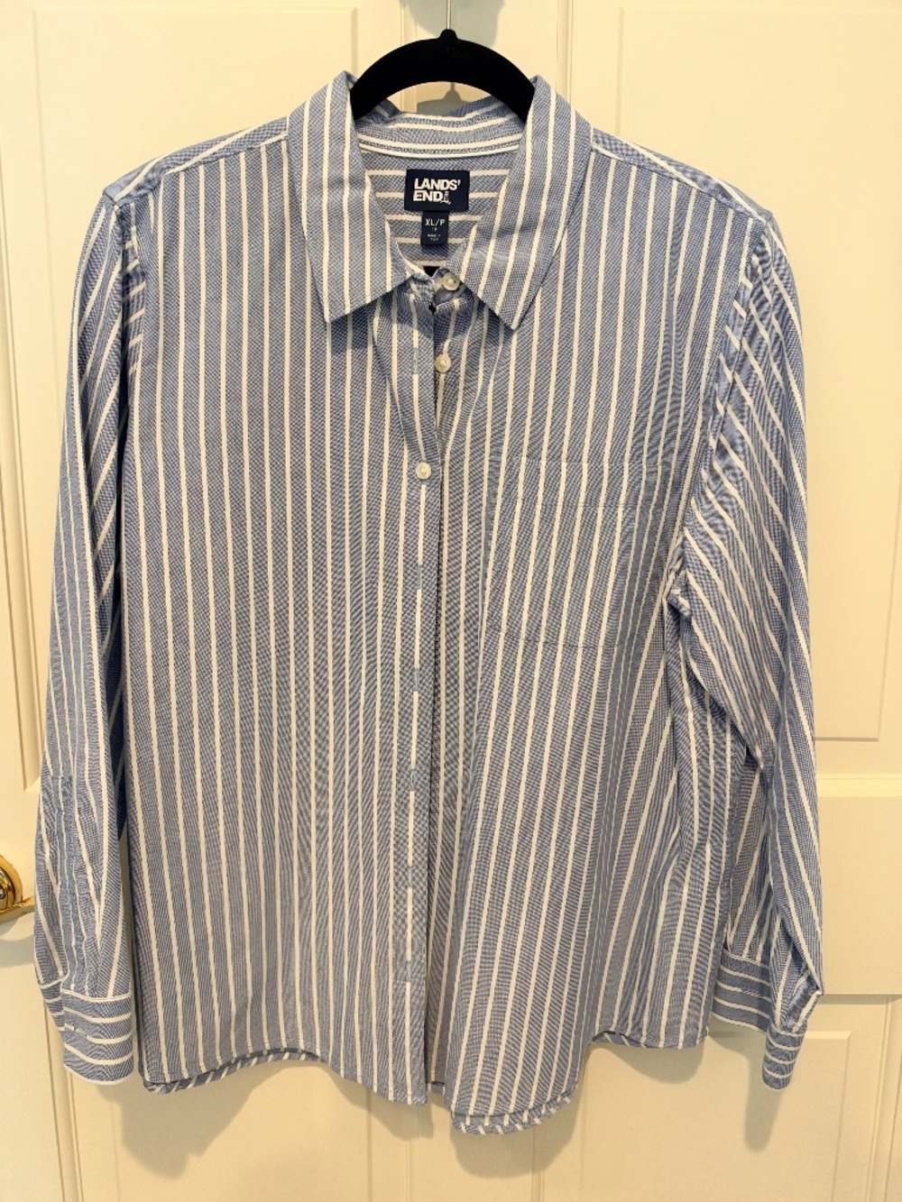 Lands’ End Blue Striped Button-Front Shirt | XL Petite
